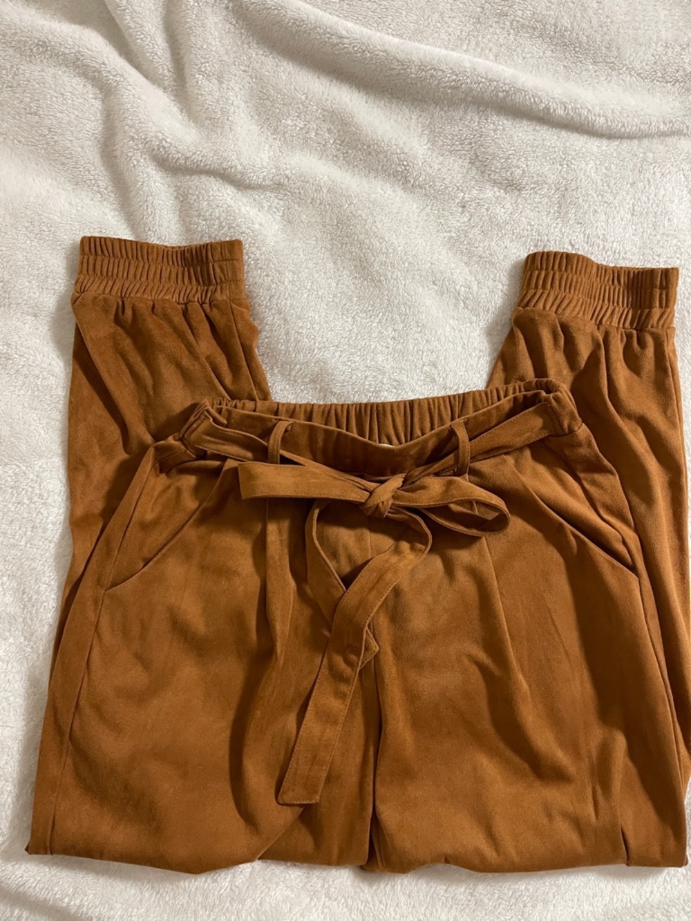 Francesca’s Mi Ami High-Rise Tie-Waist Jogger Pants in Rust